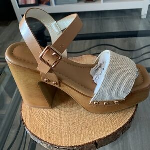 Tan and Cream Women's BERNESS Platform Sandals
